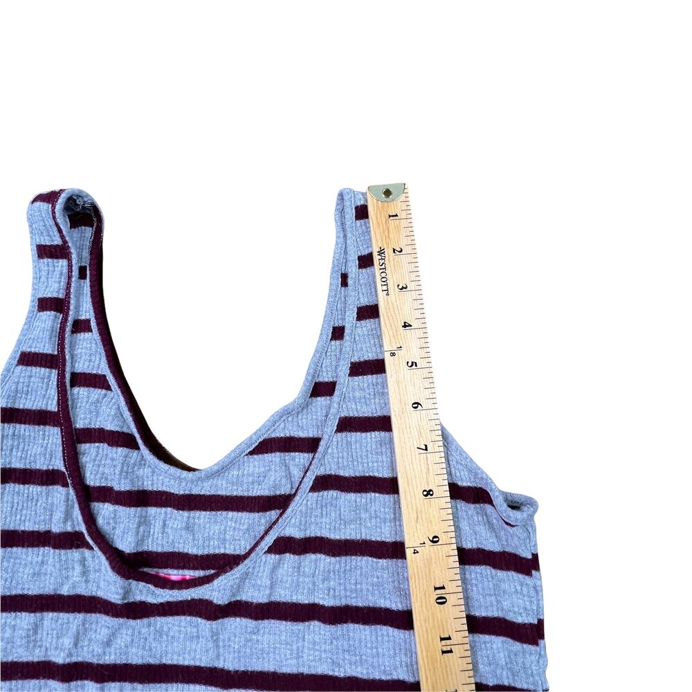 Divine Doll Gray Burgundy Striped Stretch Tank Top No Size Tag, w/ Measurements - Picture 5 of 7